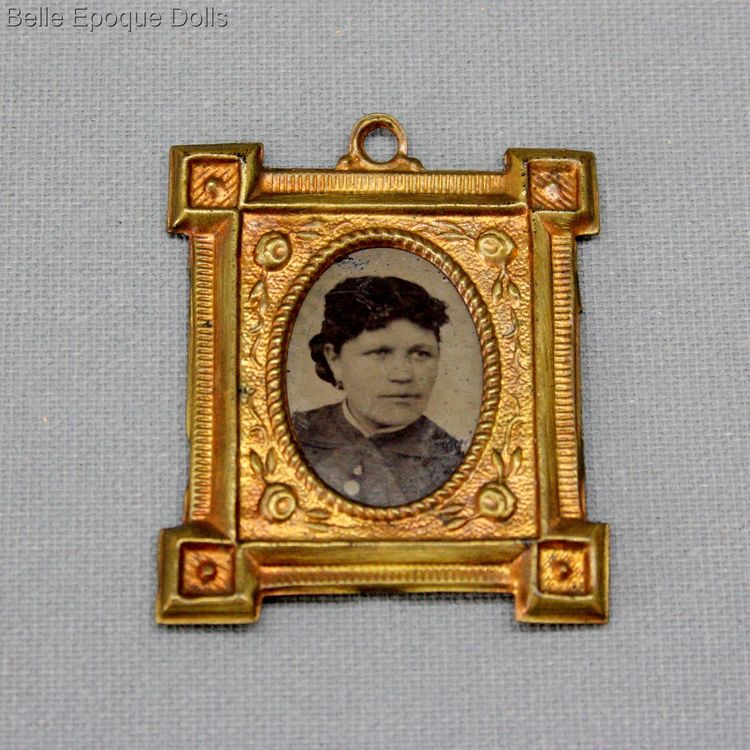 antique dollhouse gilt frame , antique miniature frame with portrait  , antique dollhouse gilt frame