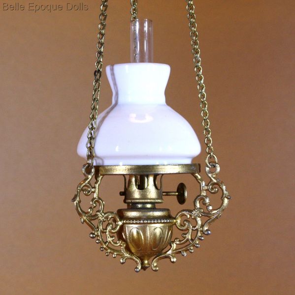 metal petroleum hanging lamp miniature , antique miniature dollhouse accessories , F.W.GERLACH hanging kerosene lamp