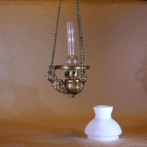 metal petroleum hanging lamp miniature , antique kerosene lamp , F.W.GERLACH hanging kerosene lamp
