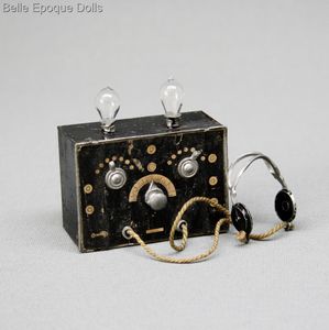 Rare Dollhouse Vacuum Tube Radio Receiver with Ear Phones - By F.W. GERLACH