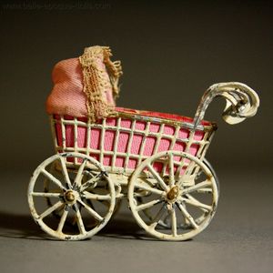 Antique Miniature Pram with All-Bisque Tiny Baby