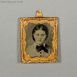 Antique Miniature Ormolu Frame - Portrait of Young Lady