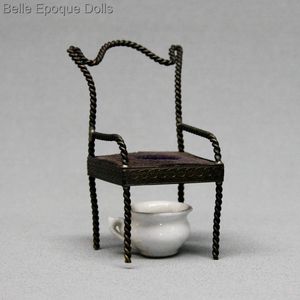 Antique Miniature Metal Commode Chair and its Chamber Pot