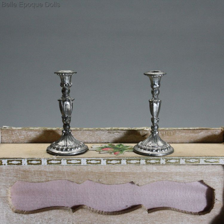 Antique Dollhouse miniature etal pewter candelstick , Puppenstuben zubehor