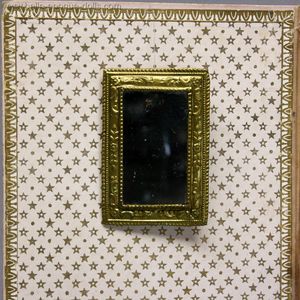 Antique Wall Hanging Mirror in Embossed Metal Frame