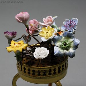 Antique Miniature Metal Flowerplant with Porcelain Flowers