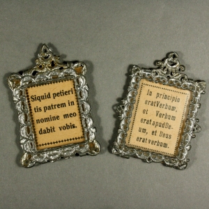Two Soft Metal Filigree Frames with Latin quotes - by Babette Schweizer