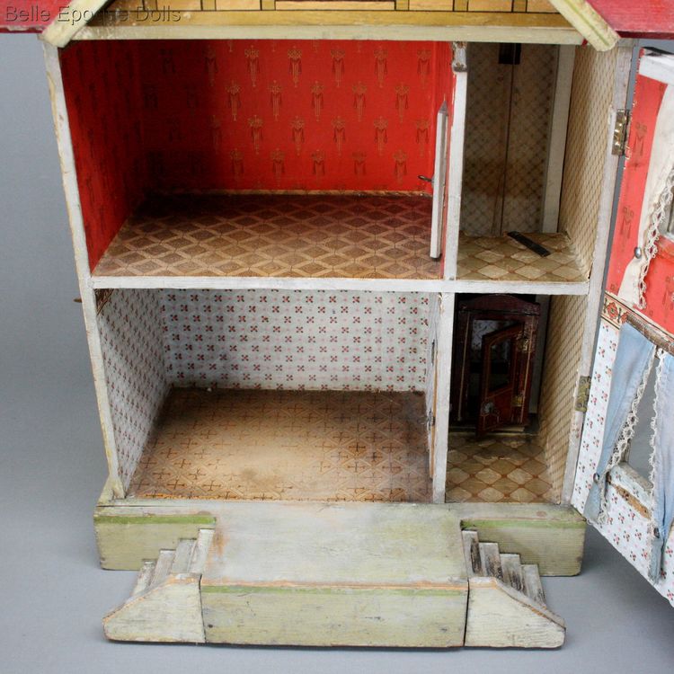 antique miniature wooden dollhouse , puppenhaser Moritz Gottschalk