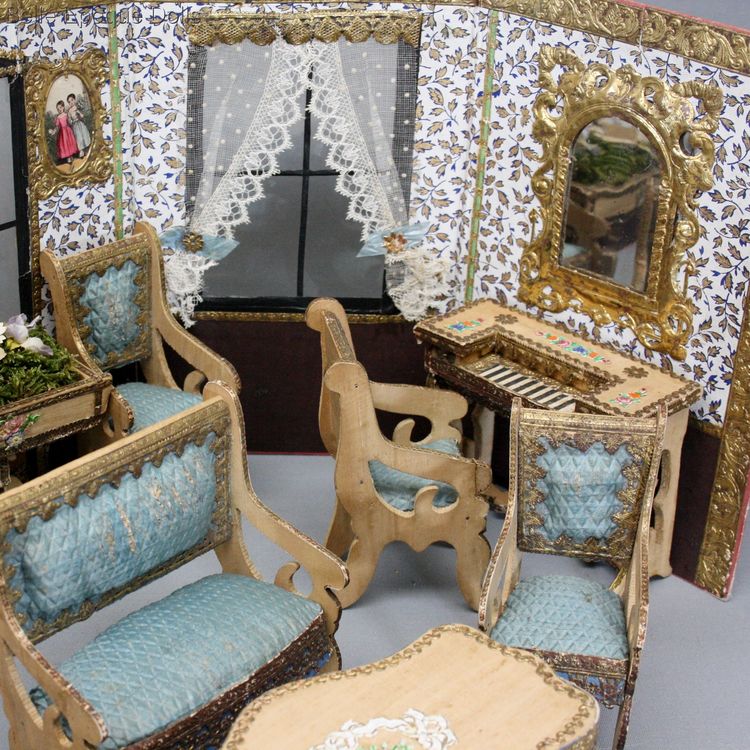 antique miniature salon , museum piece miniature room , french room with decor