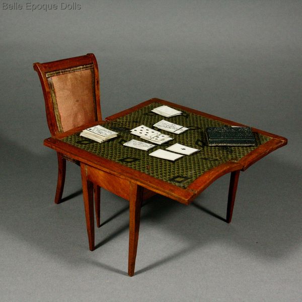 Antique miniature gaming table with cards , Wild cherry wood French antique furniture