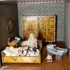 antique miniature wooden single bed , antique dolls' house beds ,  