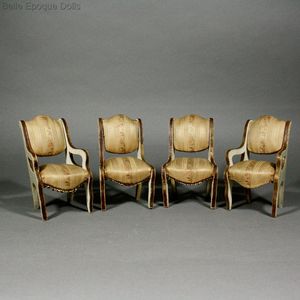 Antique Dollhouse Pair of Chairs and Armchairs with  Silk Upholstery