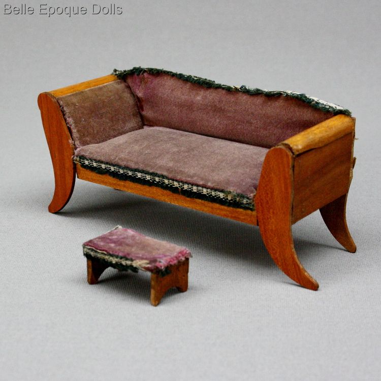 antique  dollhouse salon , Antique French wooden salon with velvet upholstery