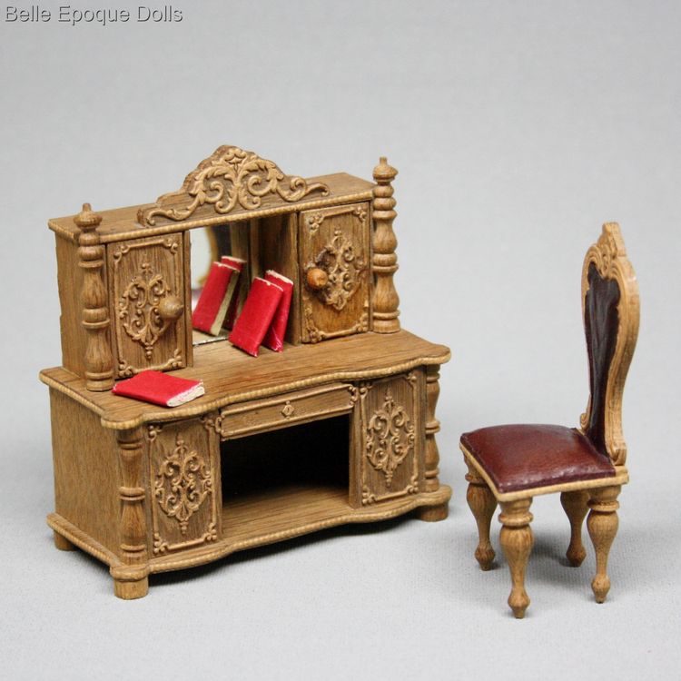 antique miniature dollhouse furniture , waltershausen leather seats miniature