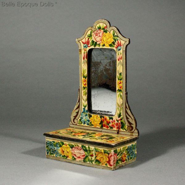 Puppenstuben zubehor spiegel , Antique dollhouse pier Mirror with floral lithographed paper