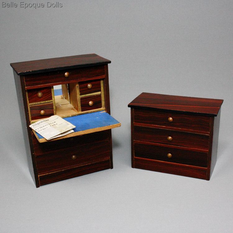 dollhouse furnishings , antique miniature chest and secretaire