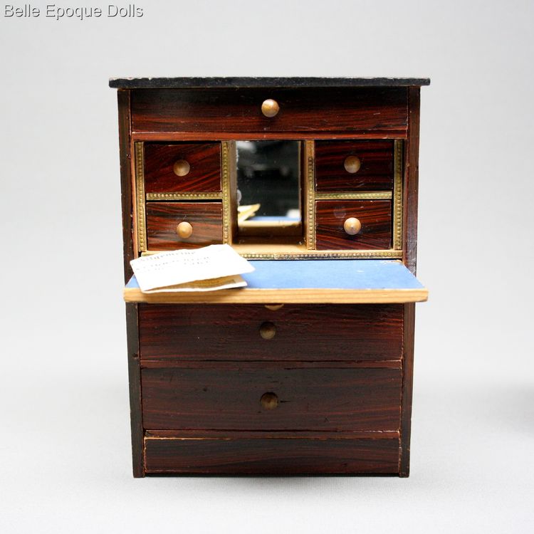 antique miniature chest and secretaire , dollhouse furnishings , Antique dolls house rosewood furniture 
