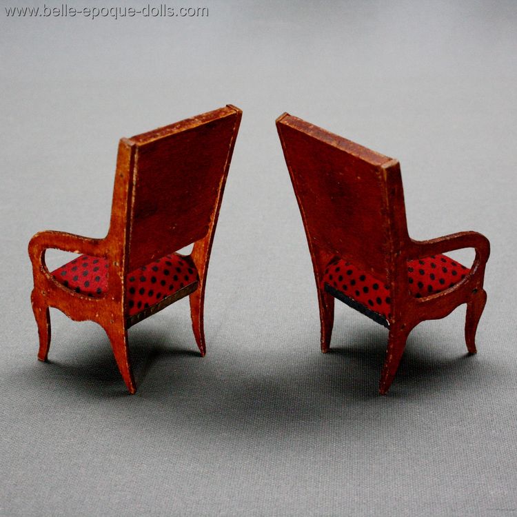 antique early French dollhouse armchairs , antique dollhouse miniature for sale , antique early French dollhouse armchairs