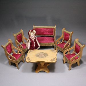 Majestic Early French Salon with cerise Silk Upholstery - By Louis Badeuille