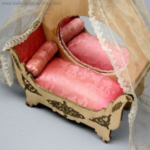 Antique Dollhouse miniature salon furniture , Day bed silk carpet , Louis Badeuille 
