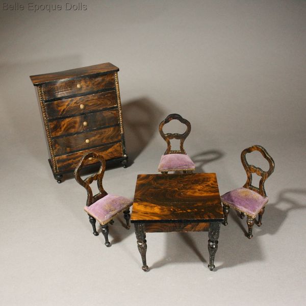 balloon back victorian miniature chairs , antique victorian dollhouse faux grained furniture 