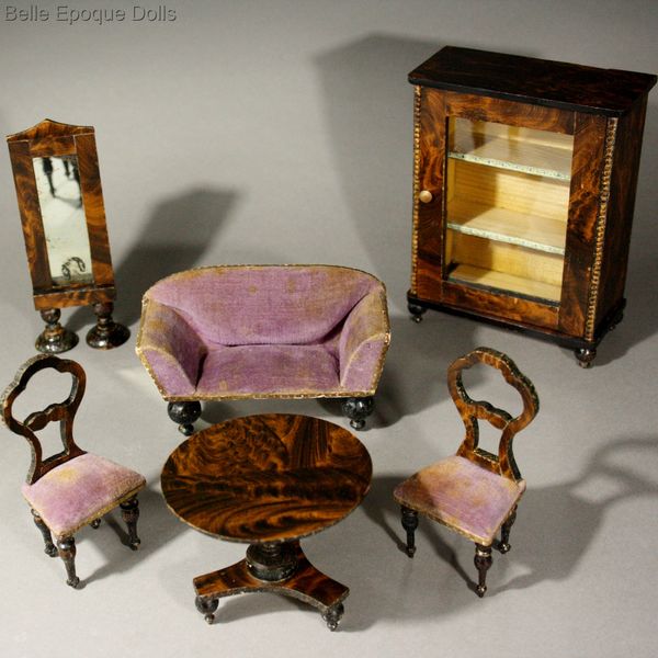 balloon back victorian miniature chairs , antique victorian dollhouse faux grained furniture 