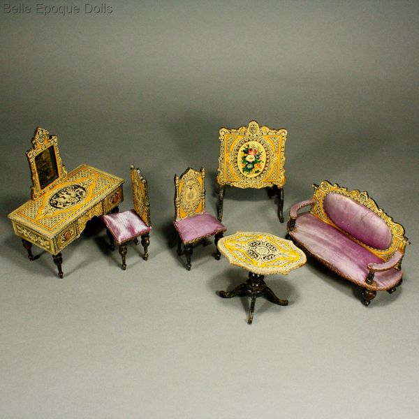 Doppeladler Heraldisches  , Antique dolls house lithographed furniture  , Antique Dollhouse miniature salon dressing table