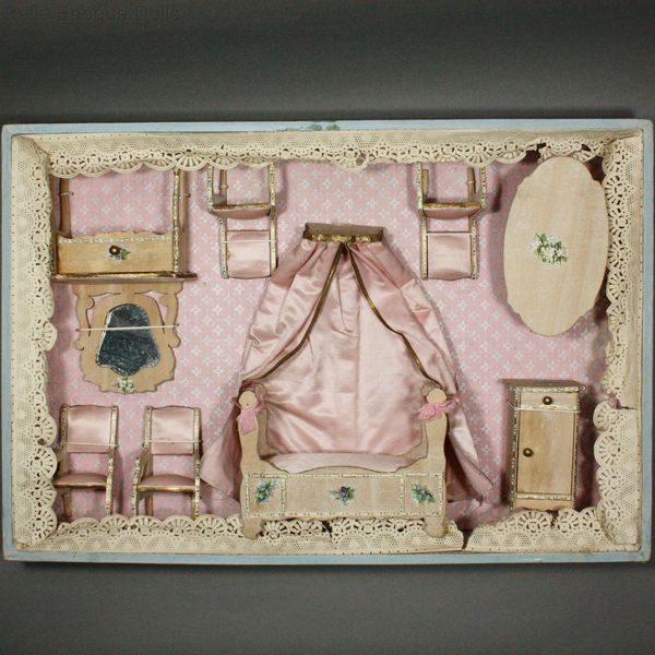 Antique dolls house Bolant furniture in origianal boxes , Puppenstuben franzosische mbel zubehor