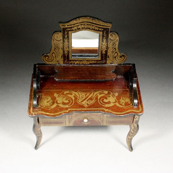 Puppenstuben zubehor , Boulle style miniature , Antique Dollhouse Dressing Table in Boulle style Wagner & Sohne