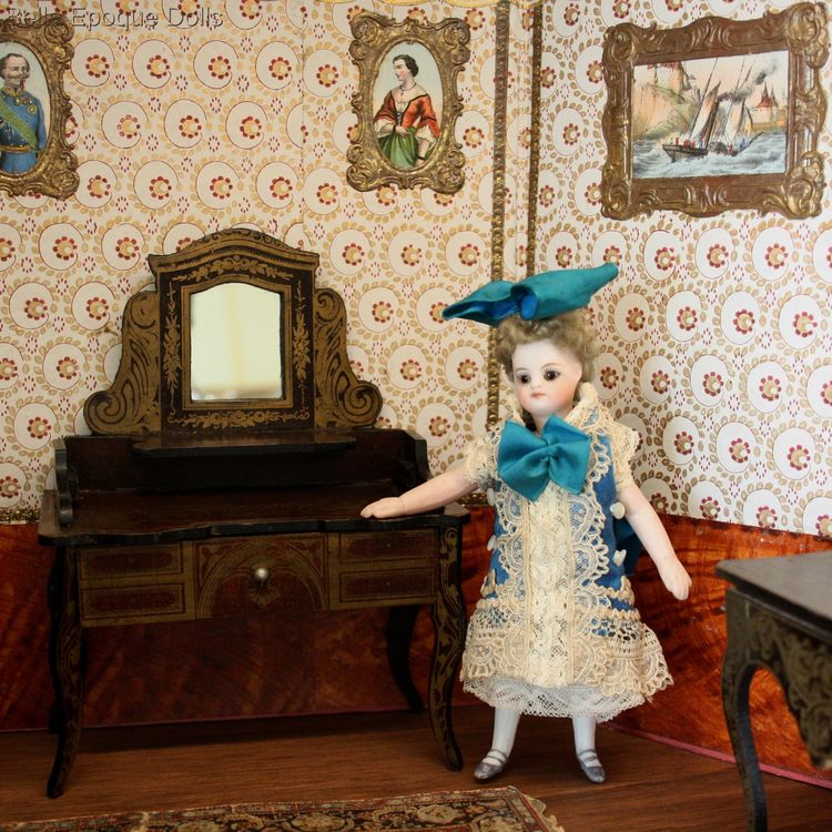 Biedermeier dollhouse furniture , Antique dolls house furniture  , Antique Dollhouse Dressing Table in Boulle style Wagner & Sohne
