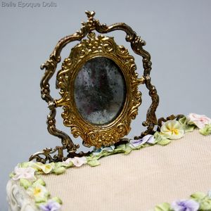 antique gilt metal dressing table , Antique Dollhouse miniature dressing table ,  