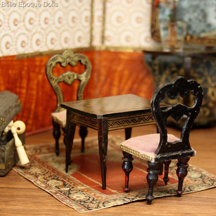 Antique dolls house furniture biedermeier gaming table , Puppenstuben zubehor