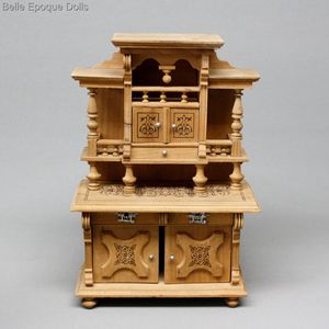Antique Miniature German Wooden Buffet with Ornamental Appliques