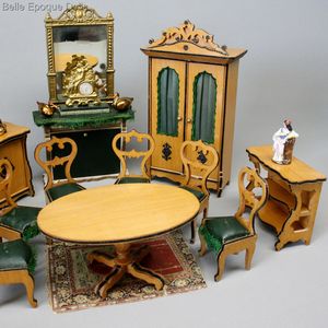 Faux leather salon in honey tone  , Antique dollhouse furnishings Louis Badeuille ,  