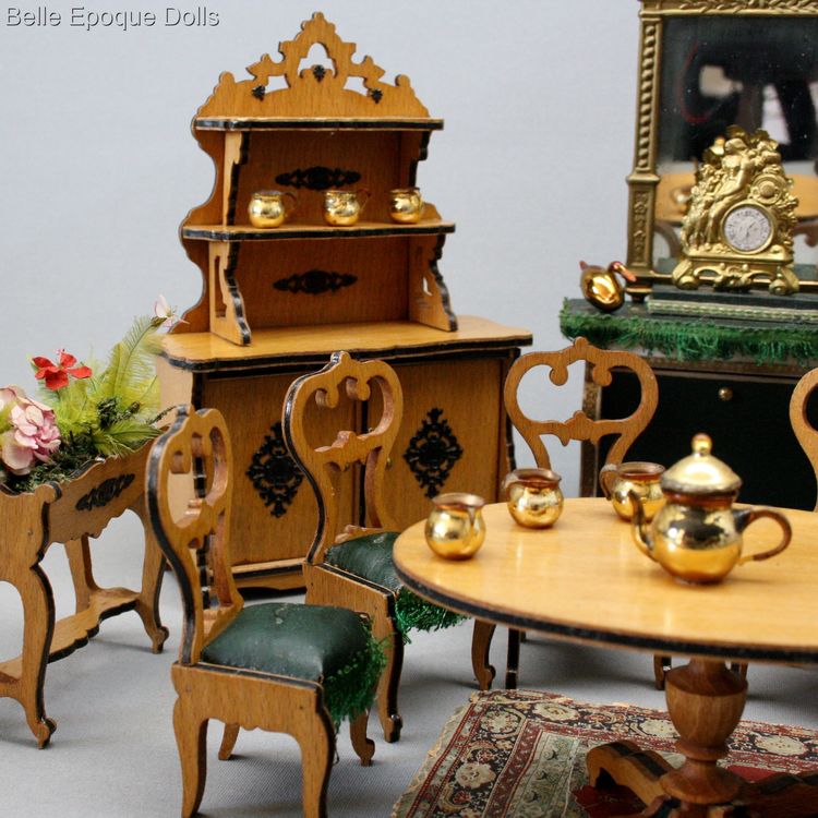 Antique miniature salon for sale , Faux leather salon in honey tone  , Antique miniature salon for sale