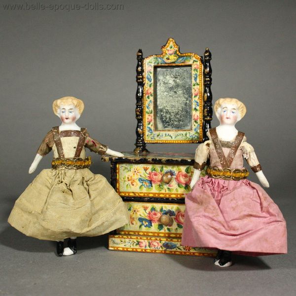 Antique Dollhouse miniature dolls , Bisque theater tiny doll