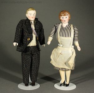 Pair of German Bisque Dollhouse Dolls - Servants