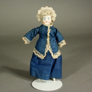 Antique Dollhouse Doll with Blue Dress