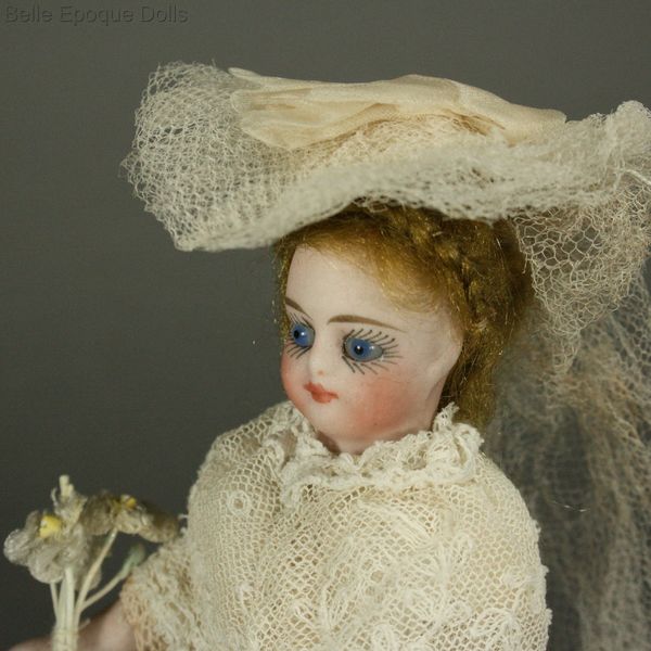antique domed all-bisque doll  , french all-bisque doll , Antique all bisque mignonette bride