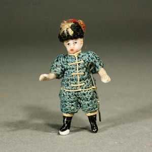 Antique All-Bisque Tiny  Doll - Officer in Original Factory Costume with Sword