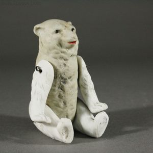 german all-bisque articulated polar bear , antique dollhouse all bisque bear , Puppenstuben zubehor 
