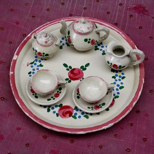 Antique Turned and Carved Wood Tea Set