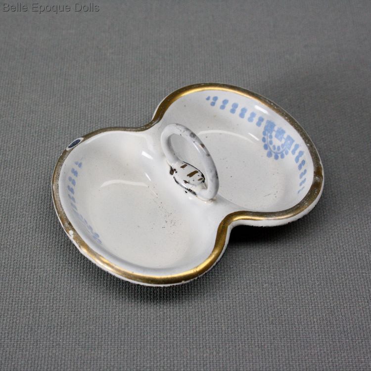 Antique dollhouse miniature  metal dish  , enamel miniature antique dish