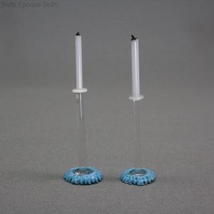 Pair of Tall Table Spun Glass Candlesticks with Blue Base