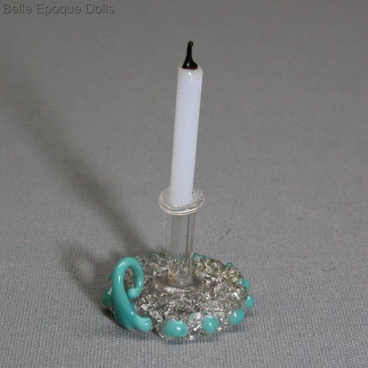 french glass candleholder , miniature spun glass candelstick ,   