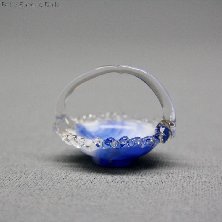 antique lauscha glass , French miniature spun glass basket , antique dollhouse accessories