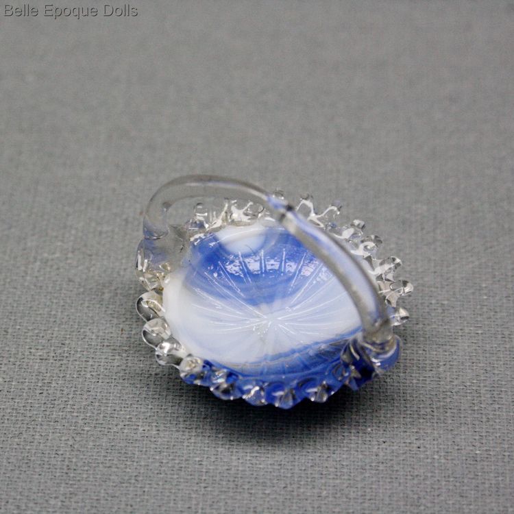 antique lauscha glass , victorian dollhouse miniature spun glass , French miniature spun glass basket