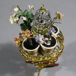 miniature dollhouse accessories , Antique miniature plant stand , Antique dollhouse soft metal accessories 