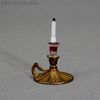 antique miniature candelstick , antique dollhouse accessories , pewter and colored glass candle 