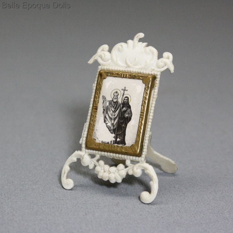 Antique celluloid frame with religious picture , miniature antique celluloid accessories , Antique celluloid frame with religious picture